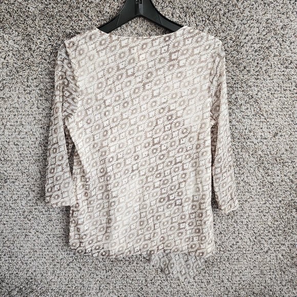 Chicos Top Womens 1 US Medium Beige Ruffle Mesh Lined Stretch Casual Ladies - Picture 7 of 7